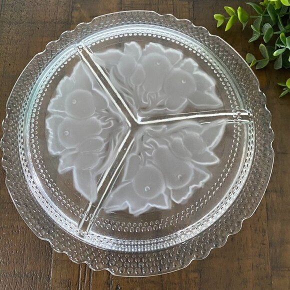 Vintage Clear Frosted Glass Divided Relish Dish Pear Pattern - Picture 4 of 4